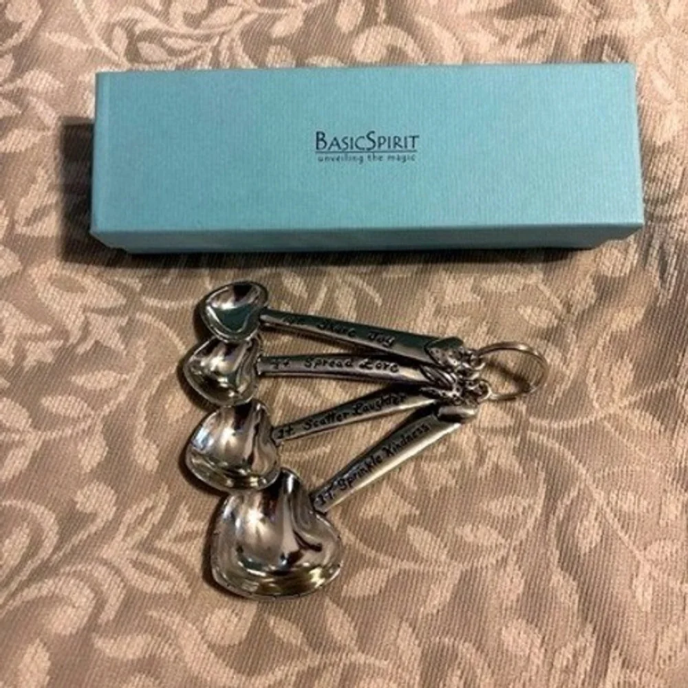 Basic Spirit Heart Measuring Spoons Pewter Inspirational Set with Gift Box‎
